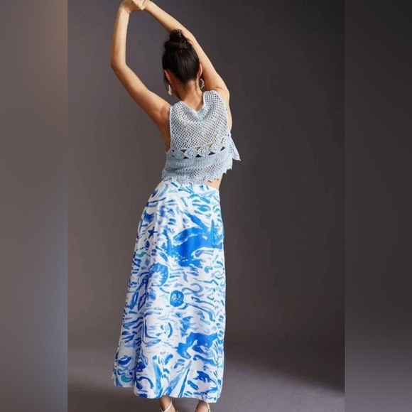Maeve Dresses & Skirts - Anthropologie Maeve A-Line Printed Maxi Skirt SIZE 12  Blue Abstract